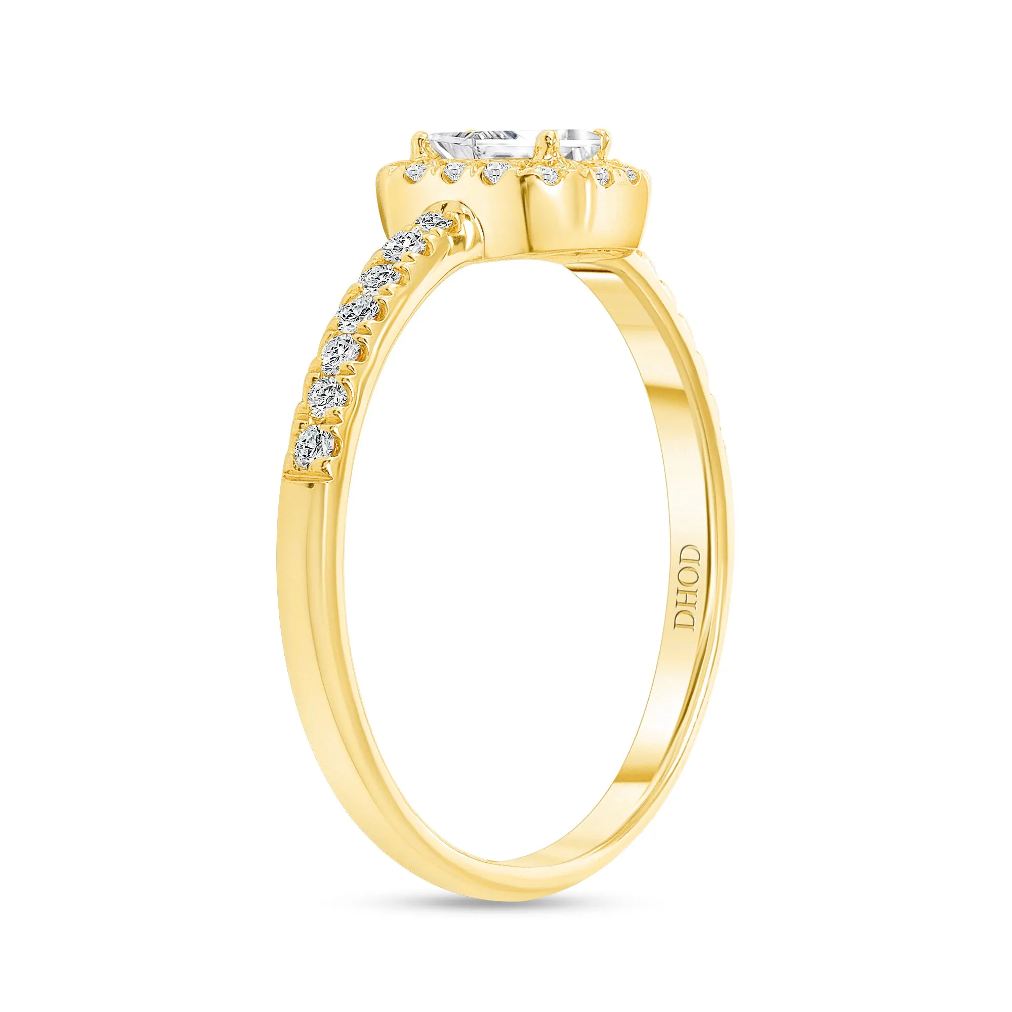 14K Gold Natural Diamond Baguette Halo Engagement Promise Ring