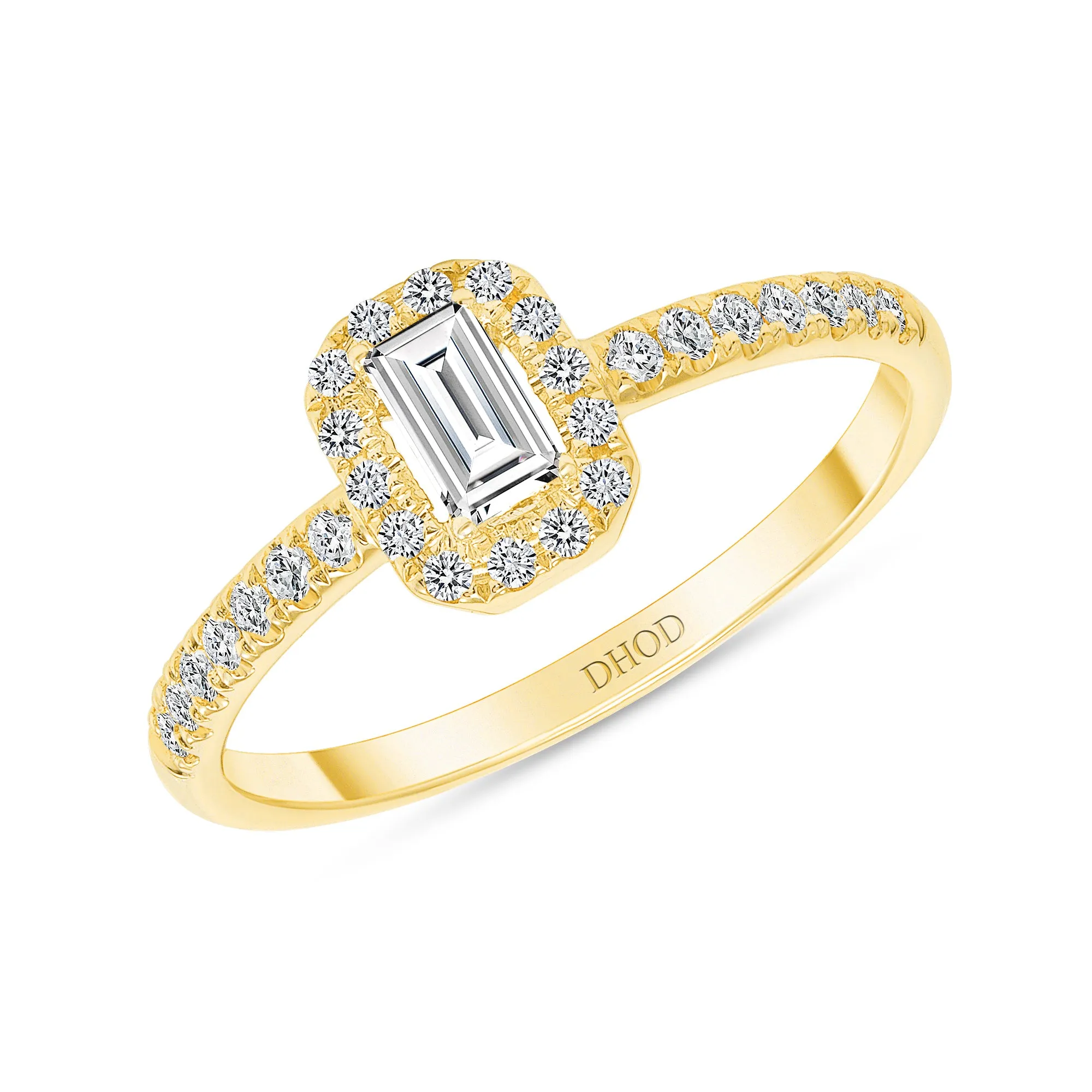 14K Gold Natural Diamond Baguette Halo Engagement Promise Ring