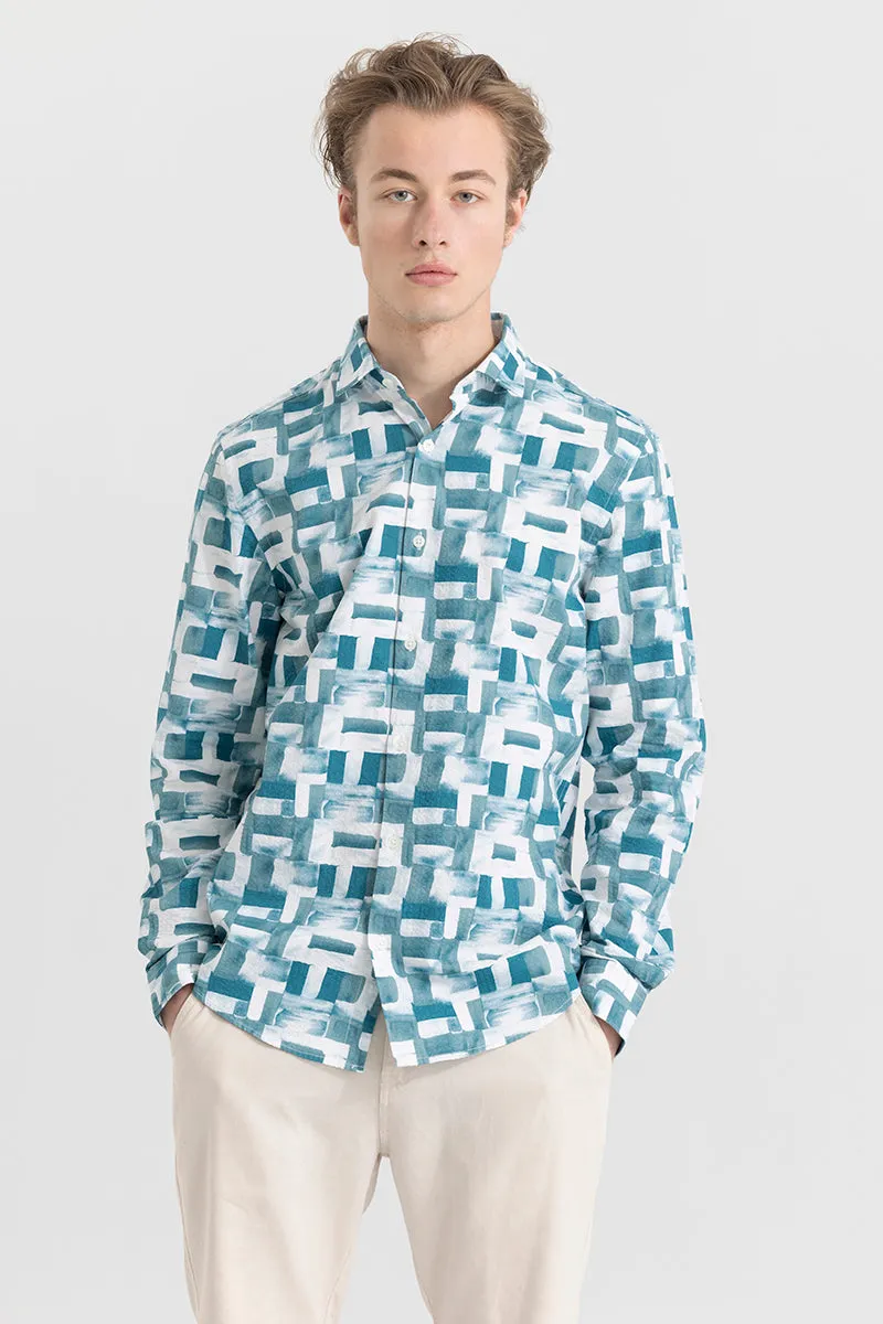 Abstraction Box Blue Seersucker Shirt