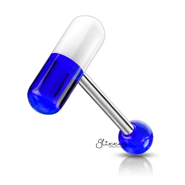 Acrylic 2-Color Pill Tongue Barbell - Blue