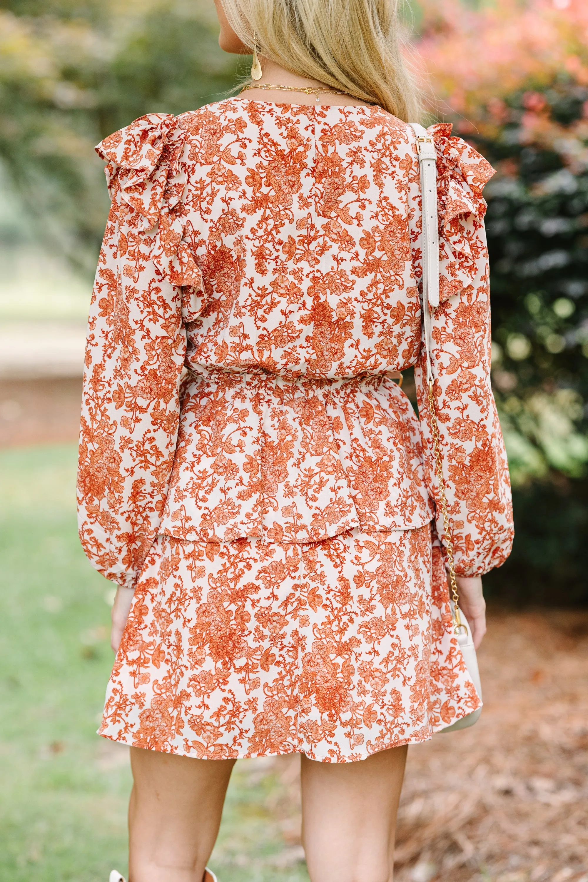 Always A Fan Rust Orange Floral Dress