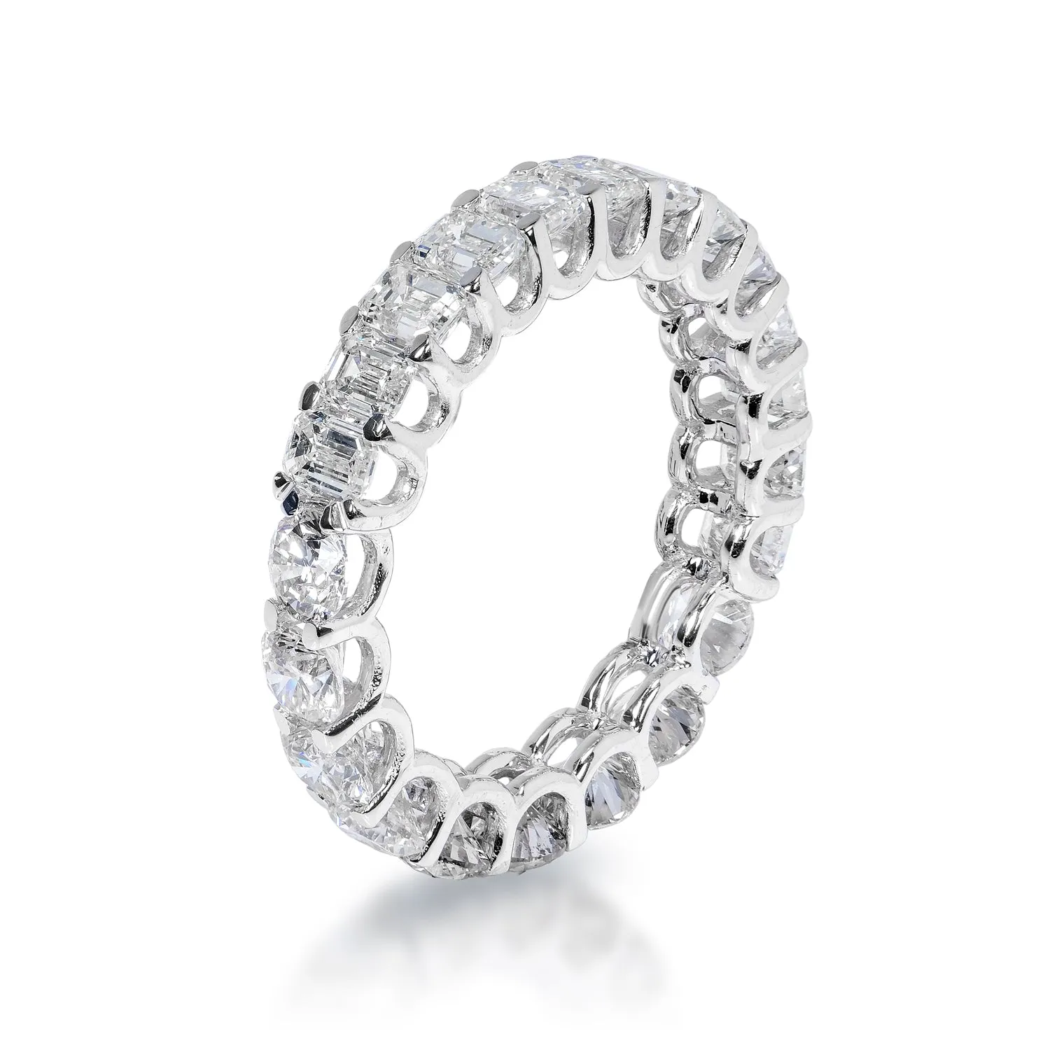 Anaya 3 Carat Undecided Eternity Band With Round and Emerald Cut  in 14k White Gold U-Shape Shared Prong