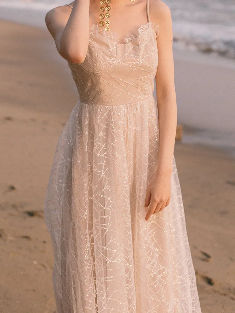 Apricot Ballet Lace Strap Vintage Dance Sequins Dress