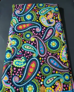 Black, Green, Blue and Pink African Ankara Fabric