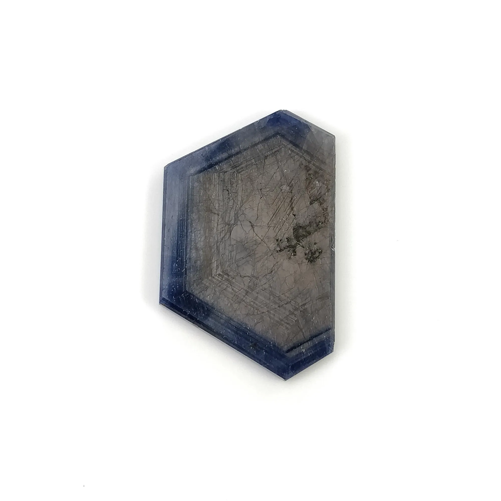 BLUE SHEEN SAPPHIRE Gemstone Flat Slice : 49.40cts Natural Untreated Sapphire Hexagon Shape Both Side Plain 39*24mm