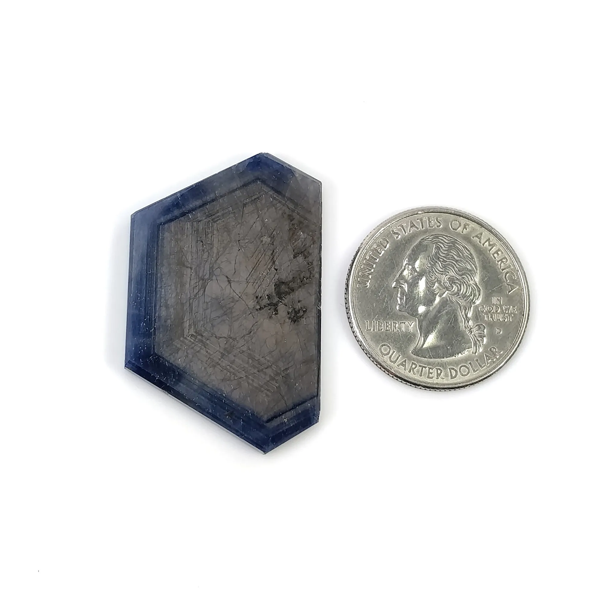 BLUE SHEEN SAPPHIRE Gemstone Flat Slice : 49.40cts Natural Untreated Sapphire Hexagon Shape Both Side Plain 39*24mm