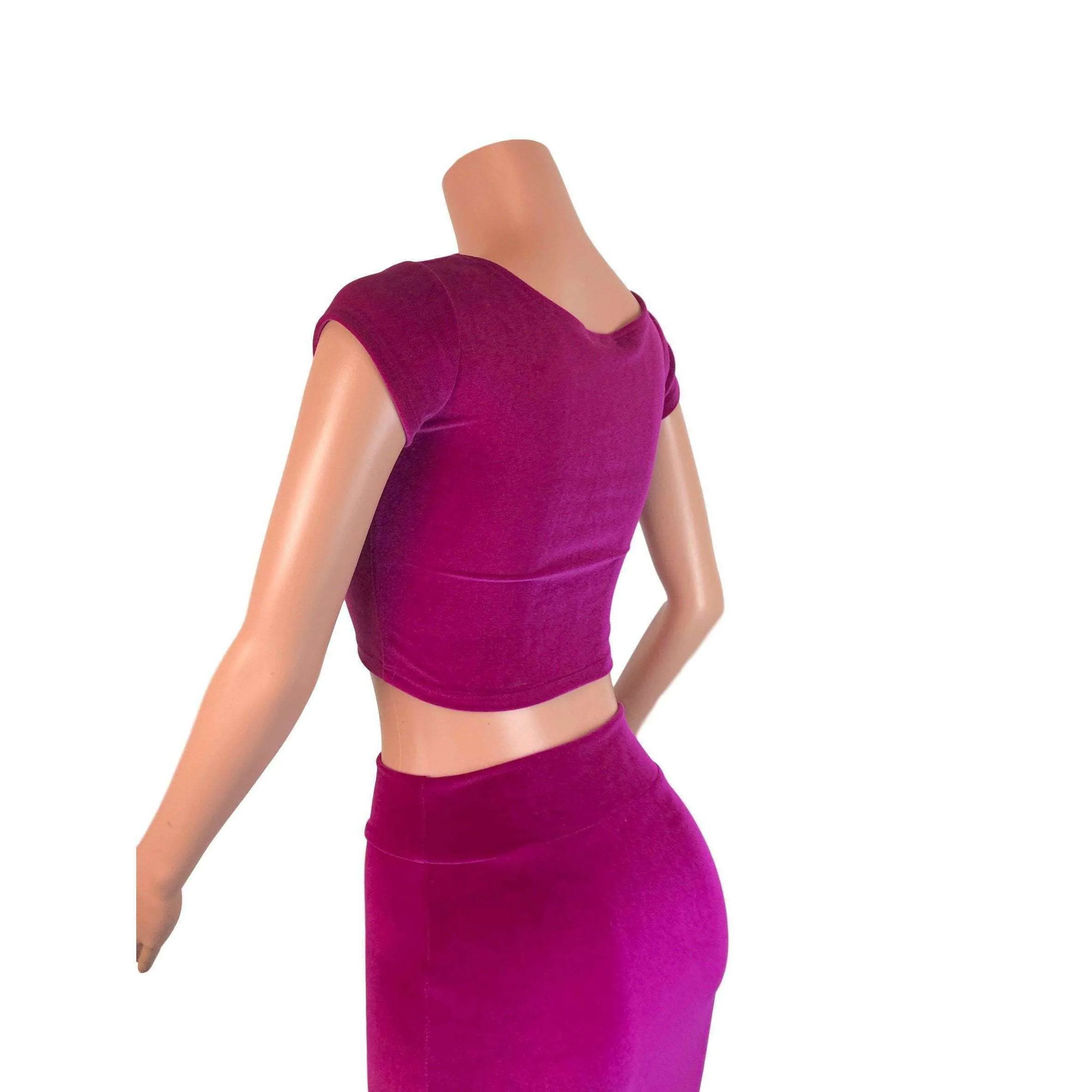 Cap Sleeve Crop Top - Fuchsia Velvet