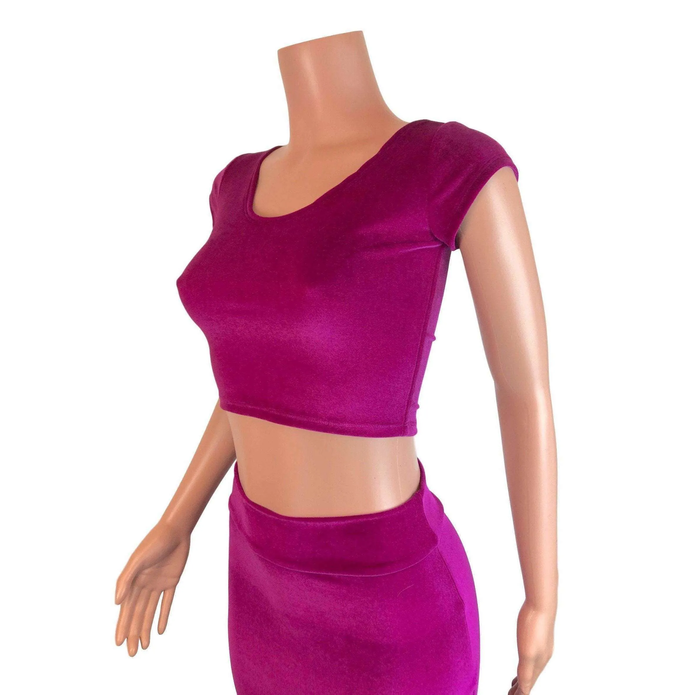 Cap Sleeve Crop Top - Fuchsia Velvet