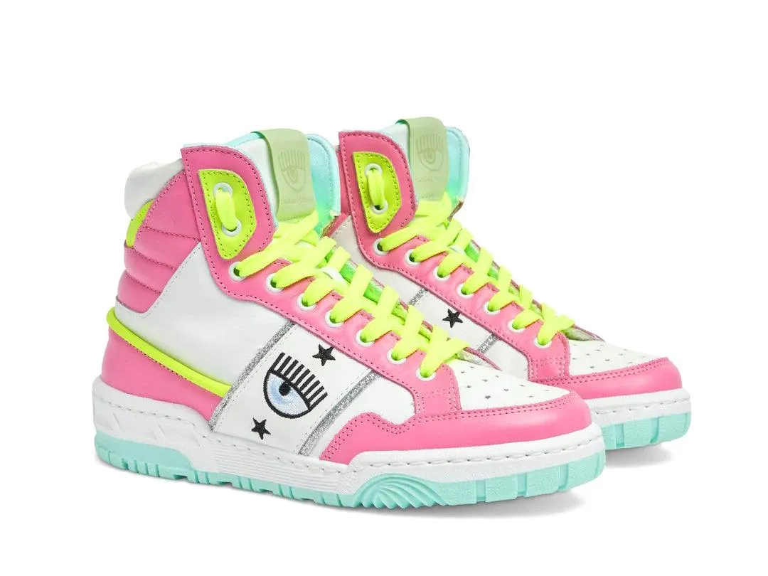 CHIARA FERRAGNI CF-1 Sneaker Hi Donna Logo Eyelike White Pink Yellow CF2906-072