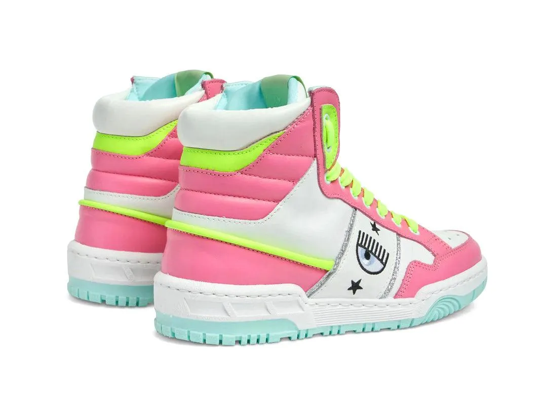 CHIARA FERRAGNI CF-1 Sneaker Hi Donna Logo Eyelike White Pink Yellow CF2906-072