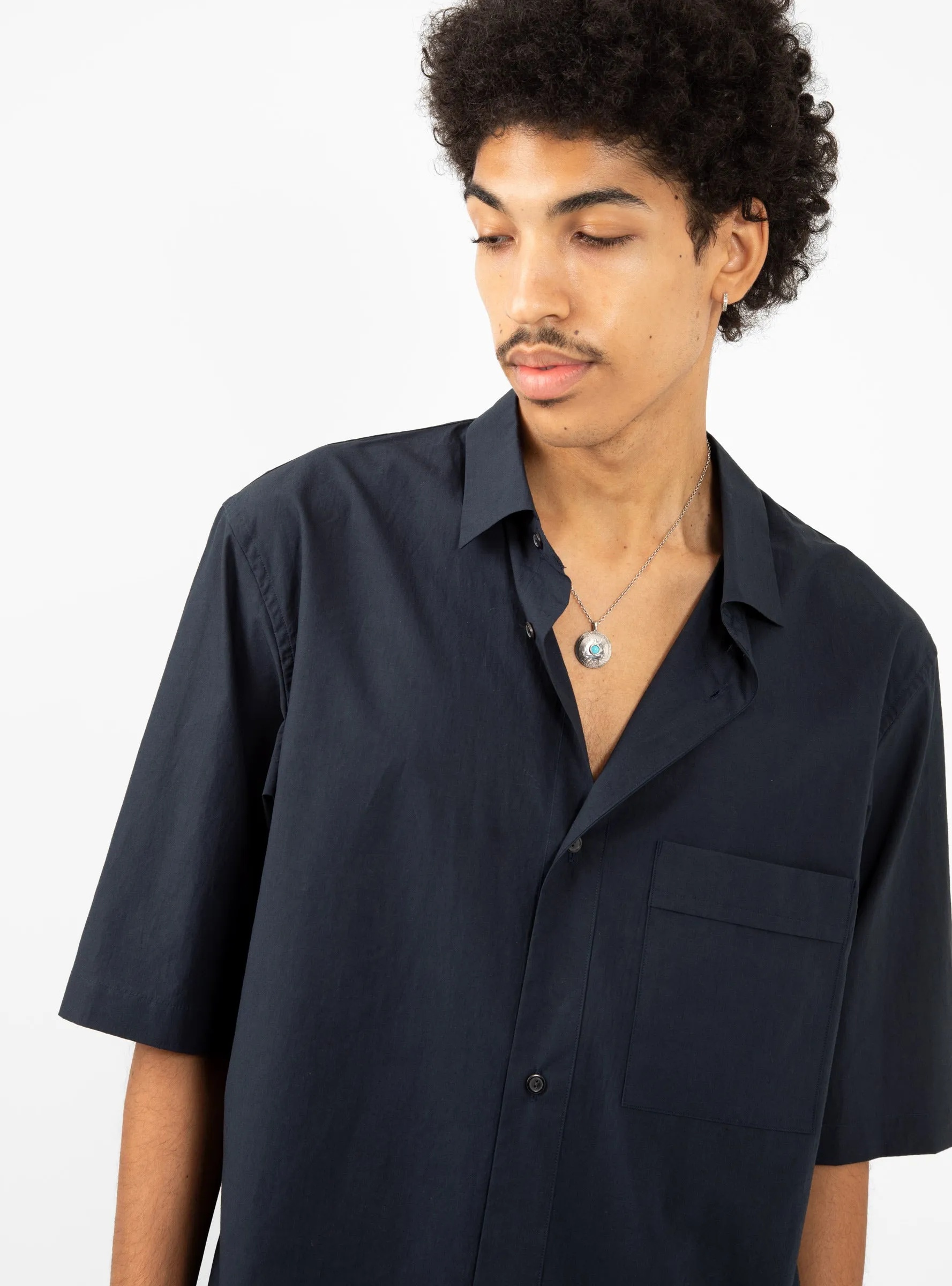 Cotton & Linen Half Sleeve Shirt Navy