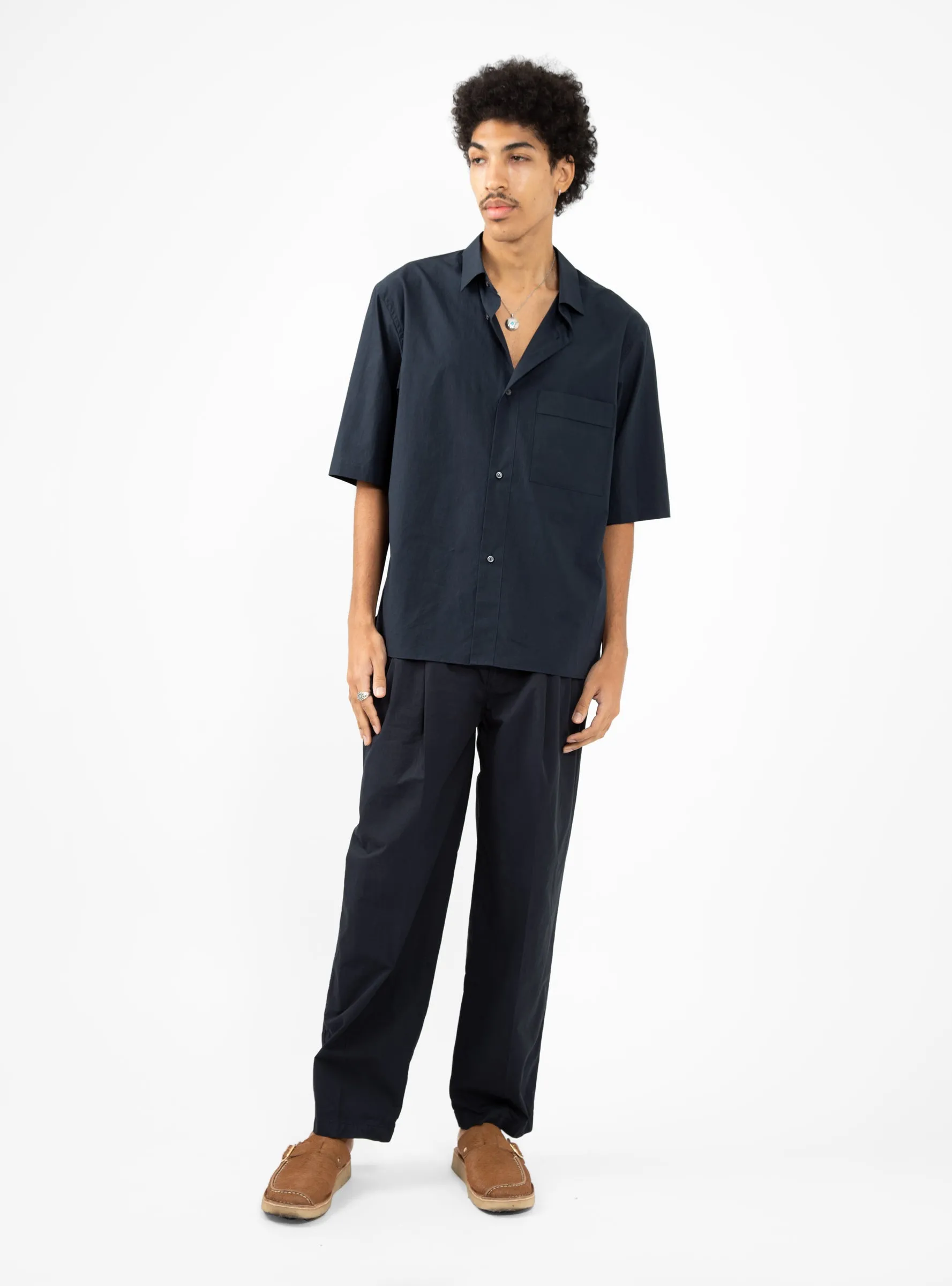 Cotton & Linen Half Sleeve Shirt Navy