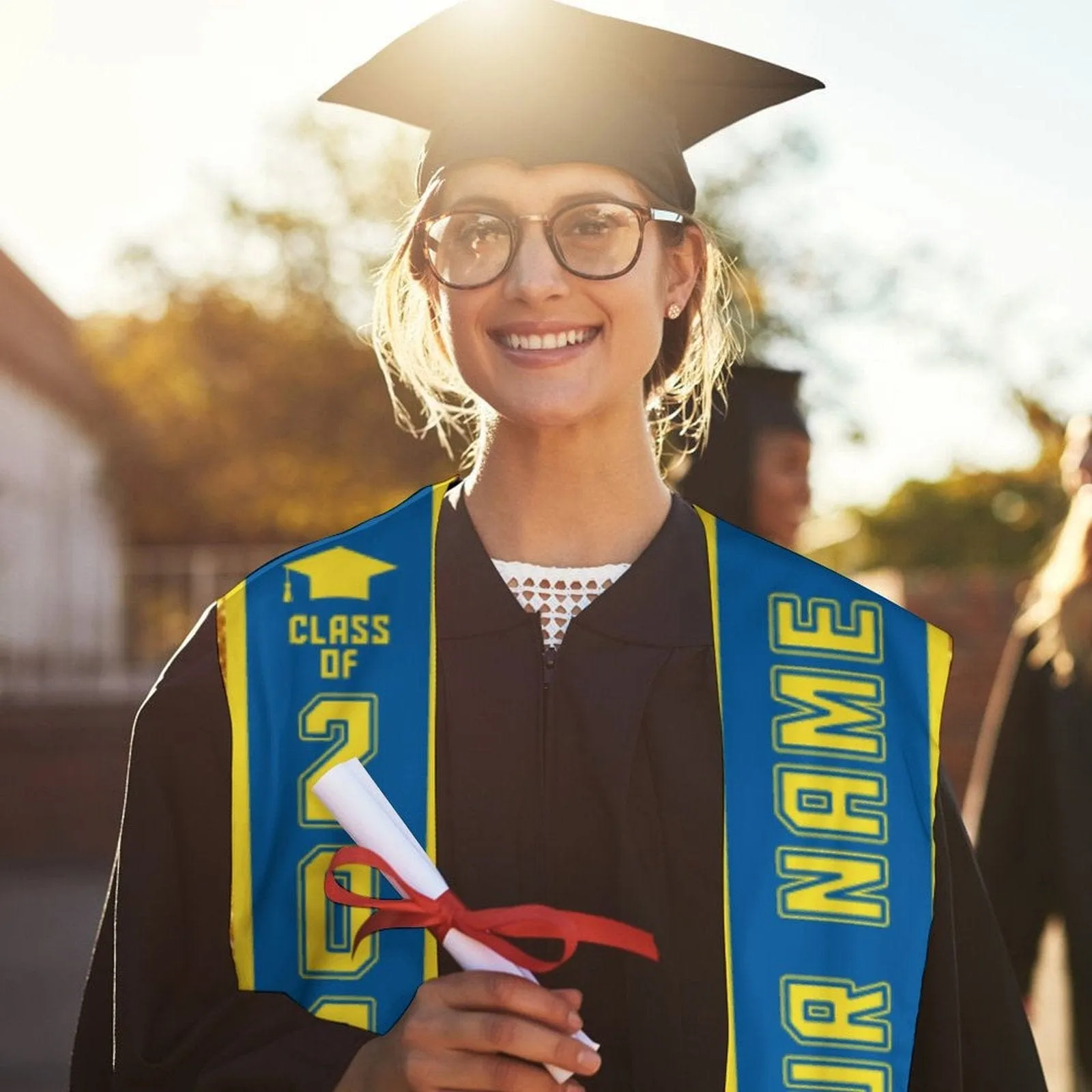 Custom Name Blue Graduation Stoles Sash Class of 2024 Graduation Gift