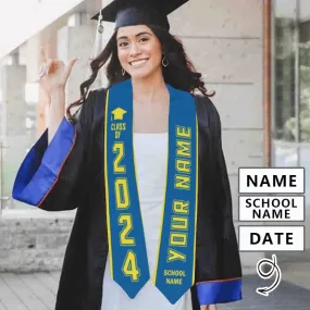 Custom Name Blue Graduation Stoles Sash Class of 2024 Graduation Gift