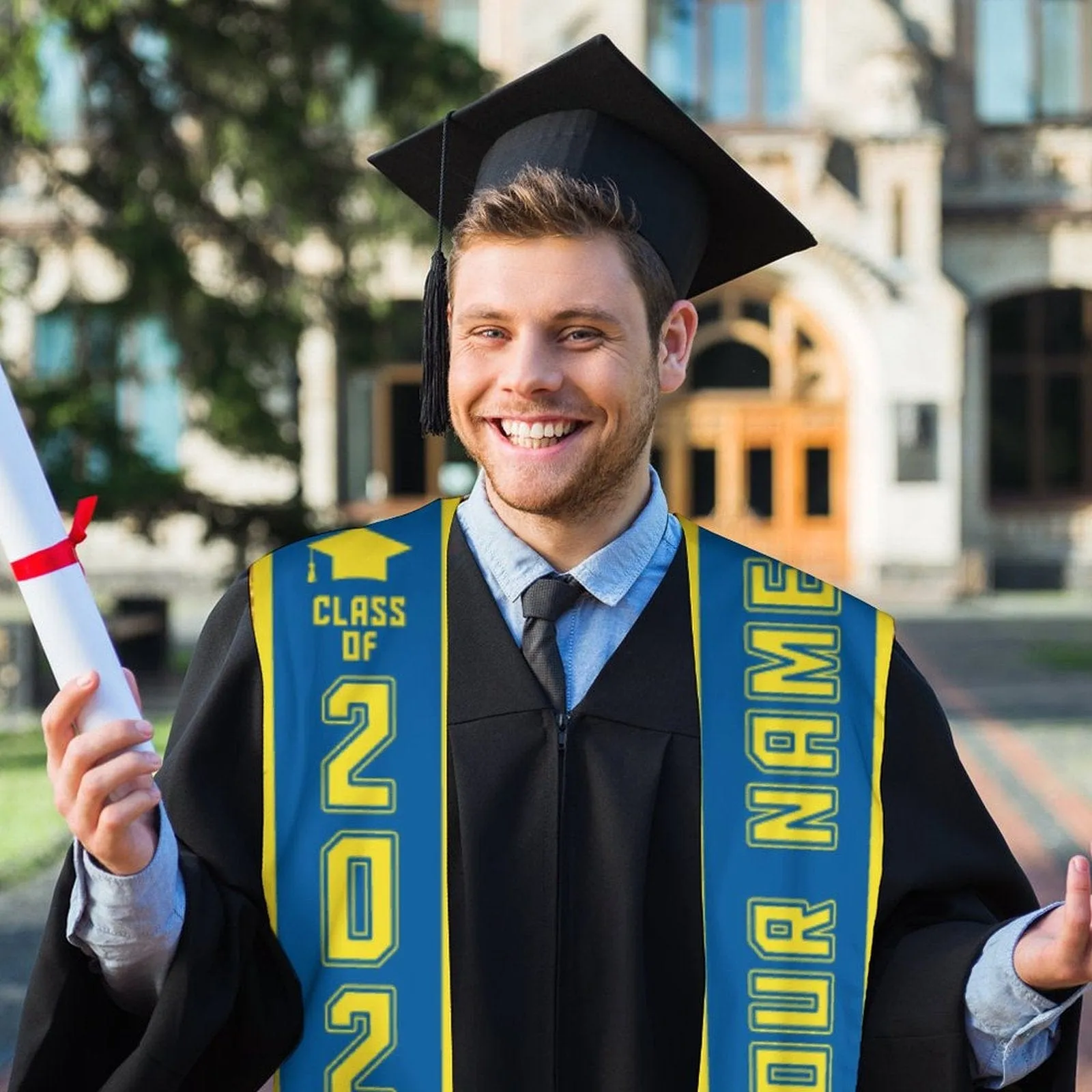 Custom Name Blue Graduation Stoles Sash Class of 2024 Graduation Gift