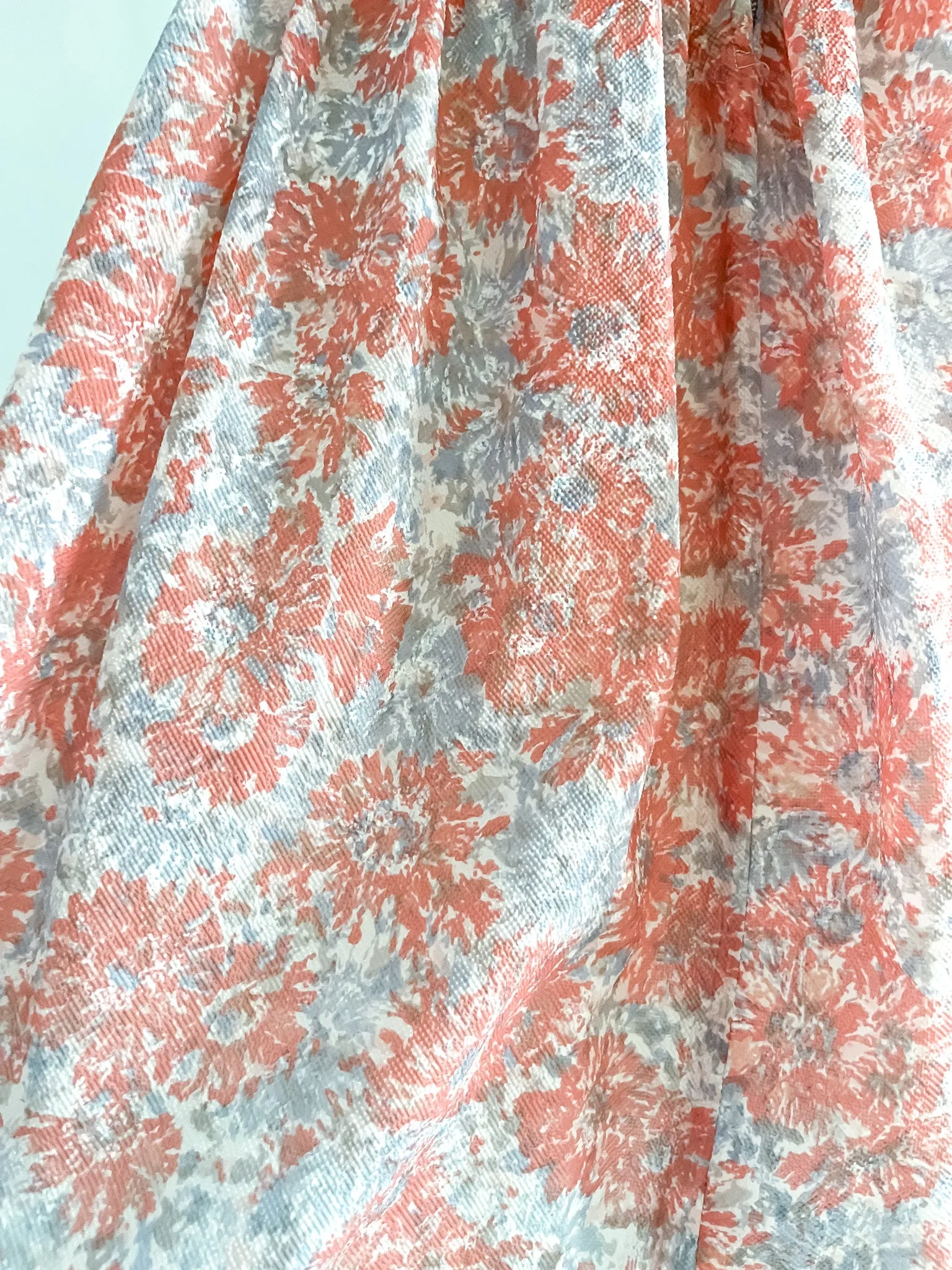 Darling 1950's Coral & Grey Floral Print Day Dress  / Sz S