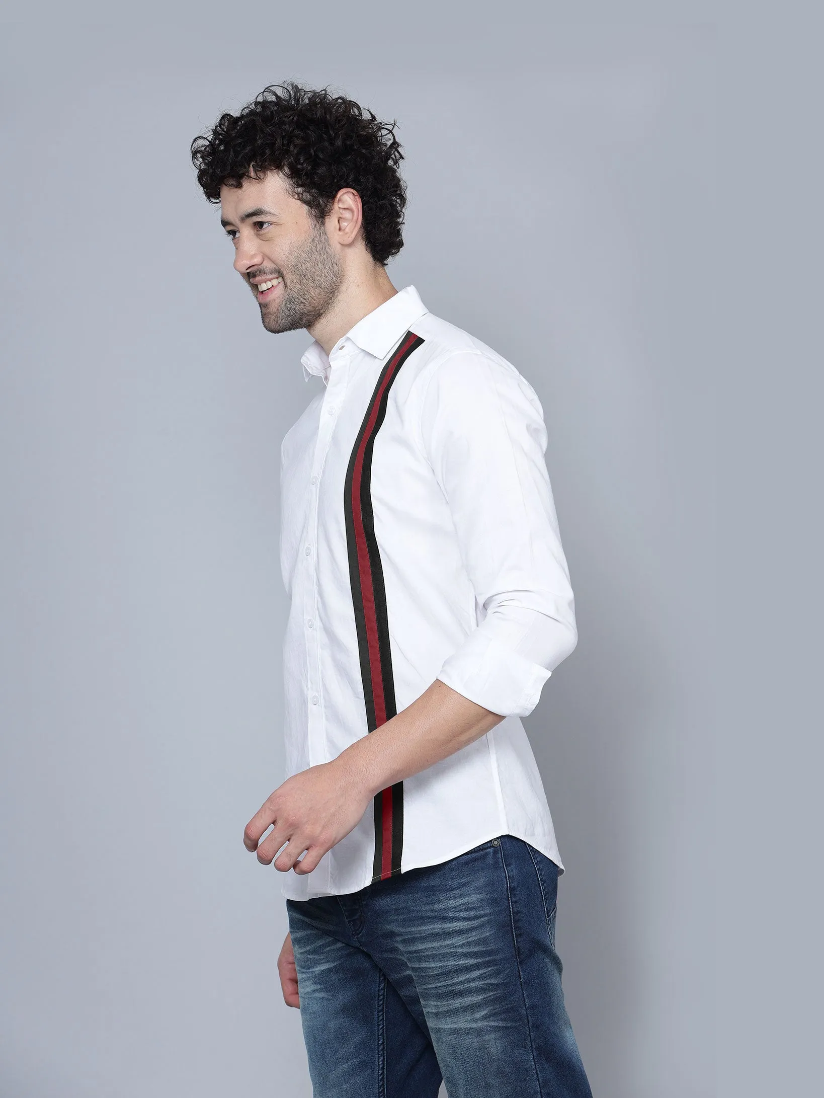 Designer Red Stripe Cotton White Shirt