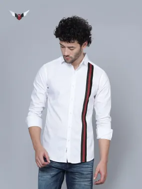 Designer Red Stripe Cotton White Shirt