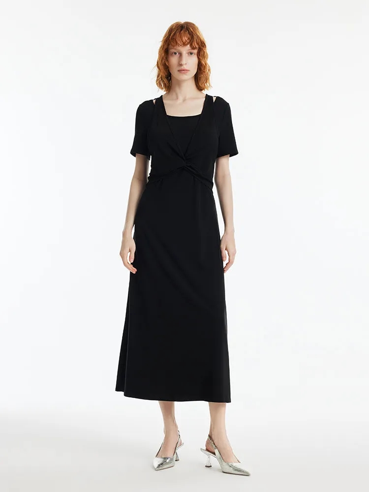 Double-Layer Twist Waist Women Maxi Dress