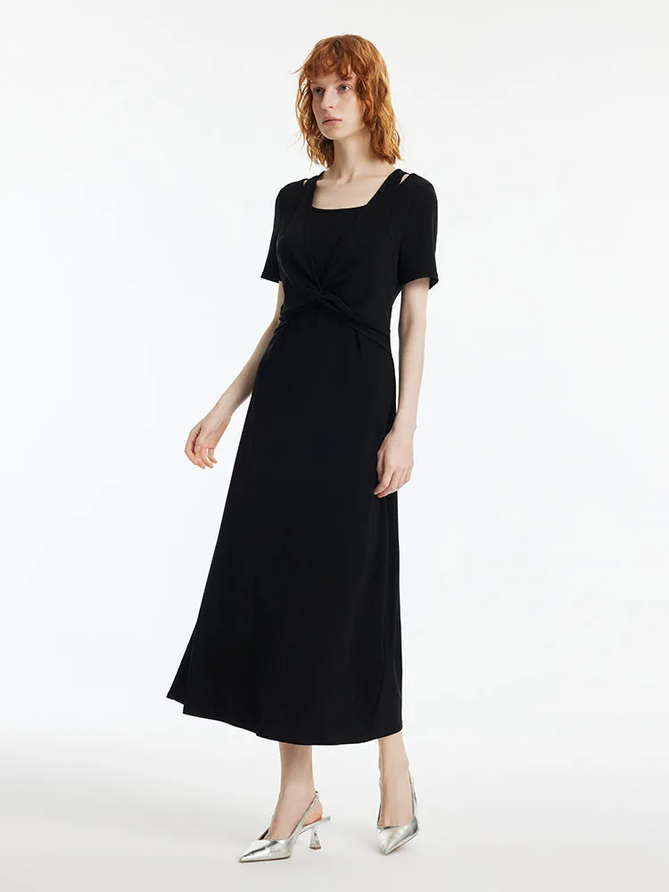 Double-Layer Twist Waist Women Maxi Dress