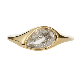 Elation OOAK Salt & Pepper Pear Cut Diamond Signet Ring