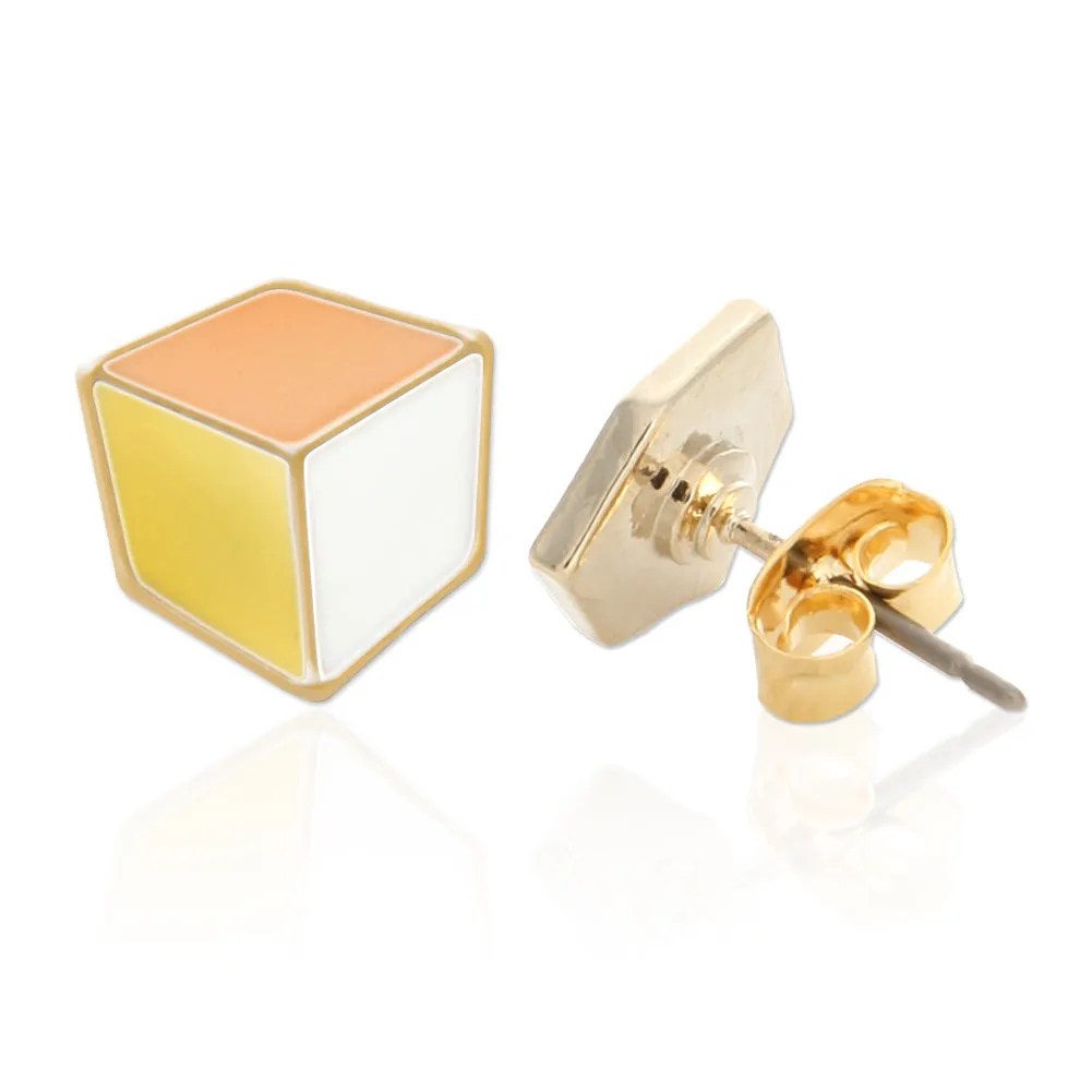 Epoxy Multi Colors Cube Earrings for Women