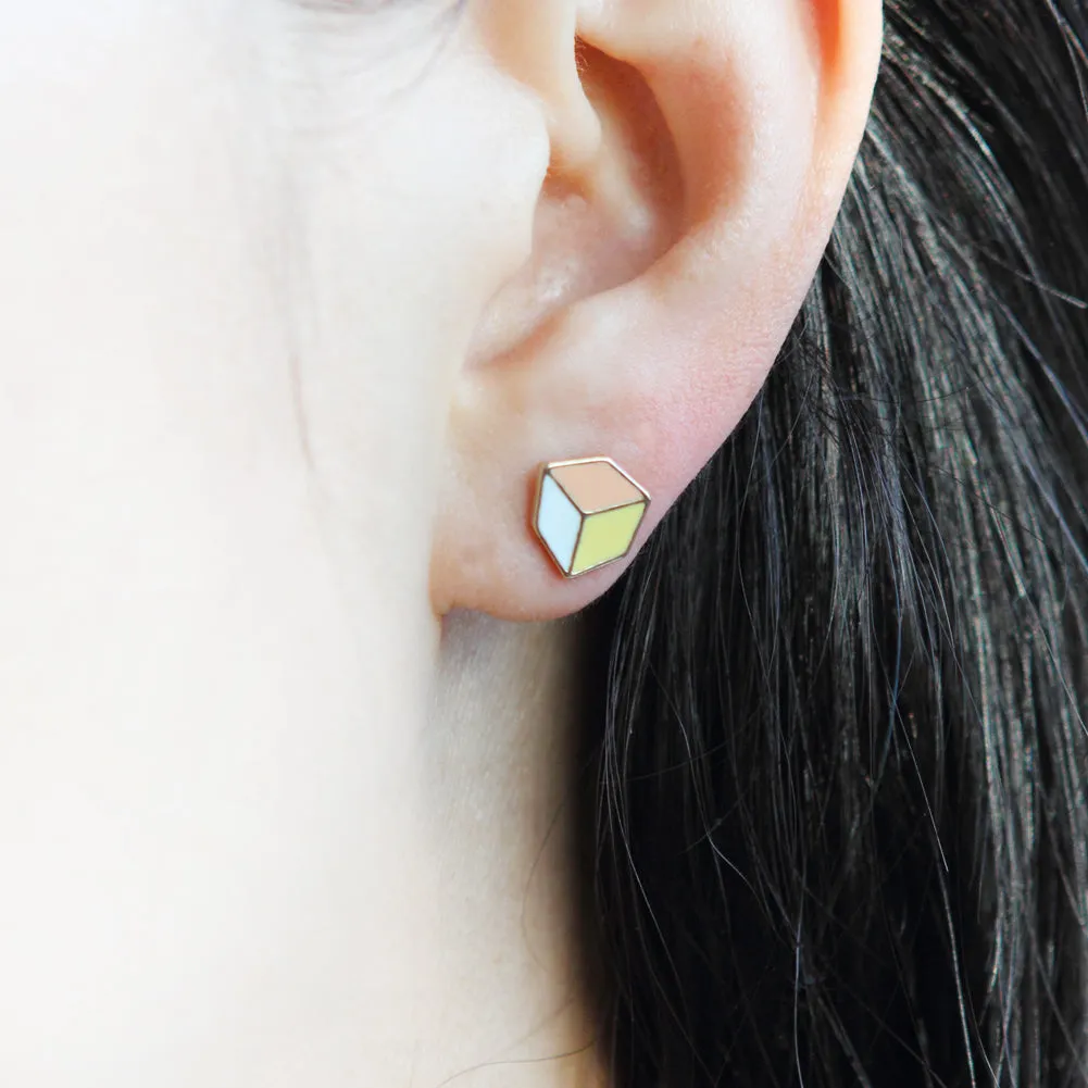 Epoxy Multi Colors Cube Earrings for Women