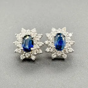 Estate 14K W Gold 0.90ctw Sapphire & 0.37ctw H-I/SI1-2 Diamond Stud Earrings