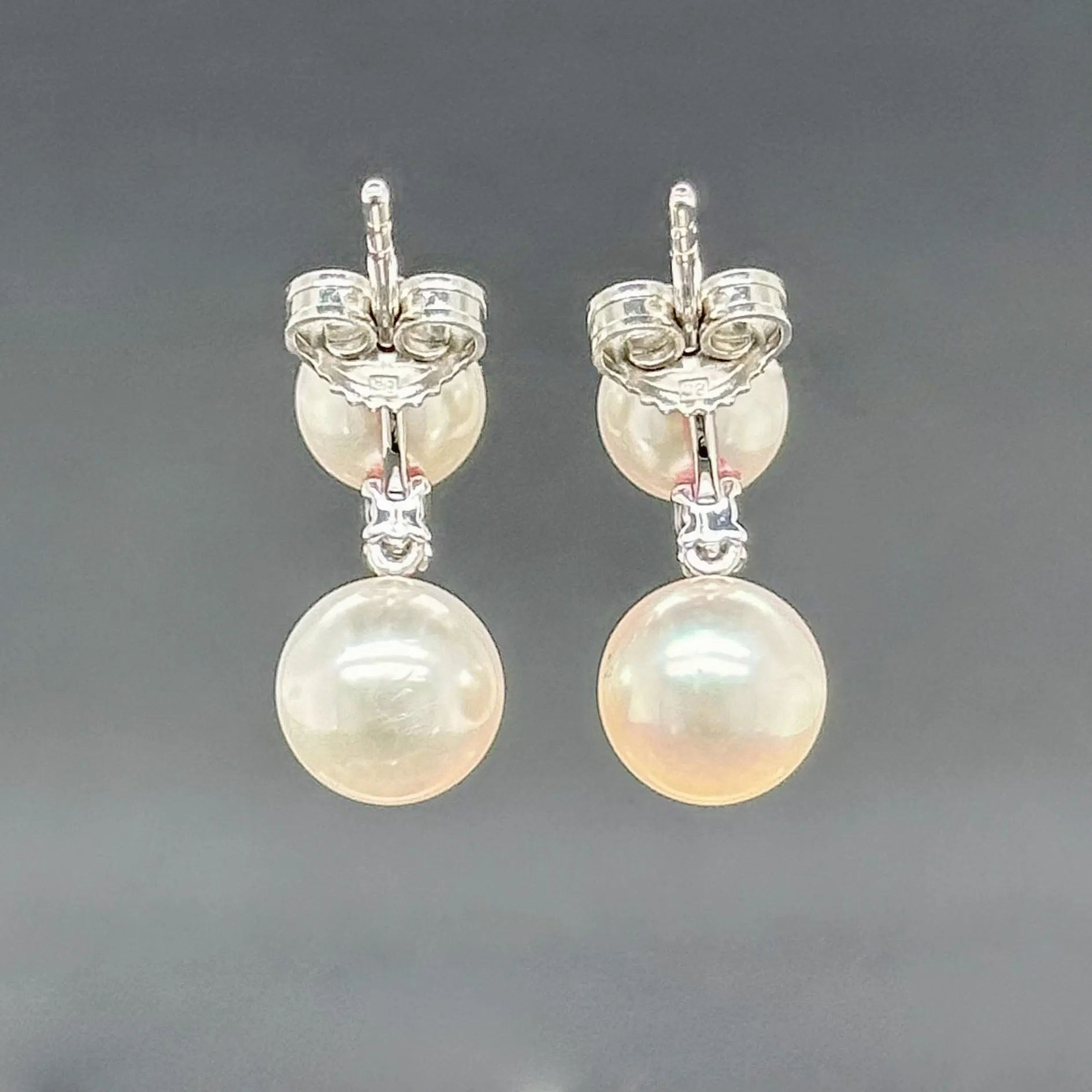 Estate 14K W Gold Akoya Pearl & 0.05ctw H/SI1 Diamond Drop Earrings