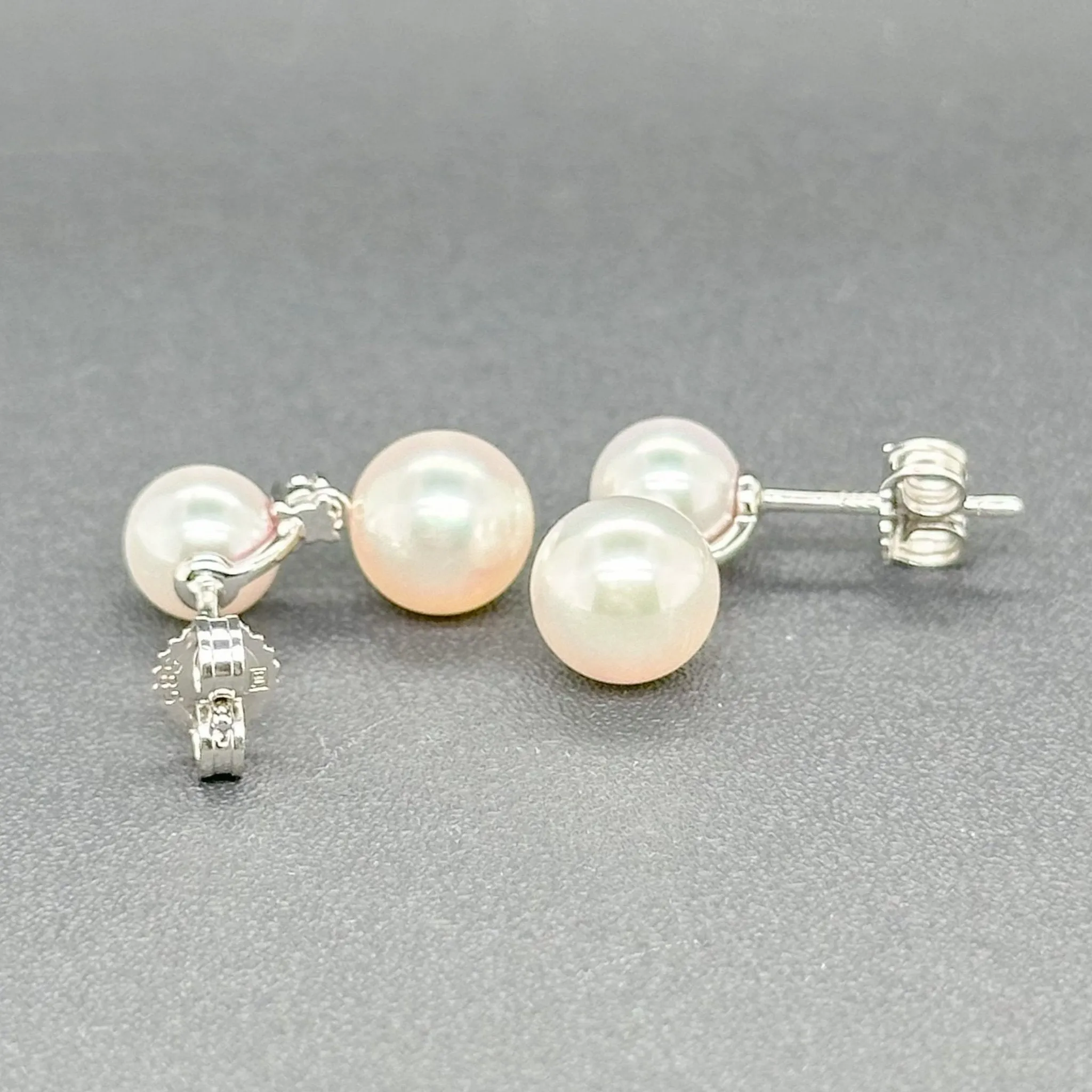 Estate 14K W Gold Akoya Pearl & 0.05ctw H/SI1 Diamond Drop Earrings