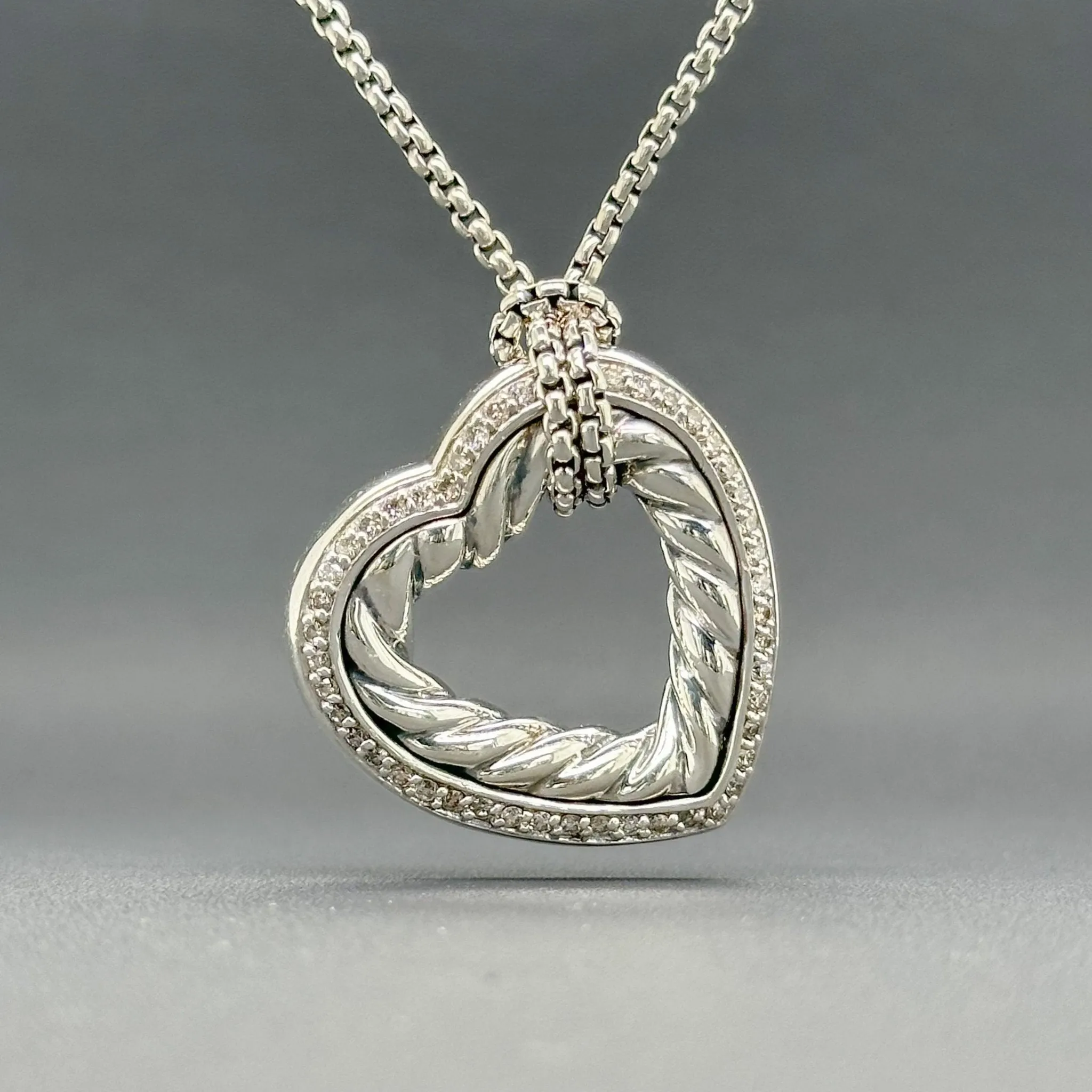 Estate David Yurman SS G-H/SI1 Diamond Heart Pendant