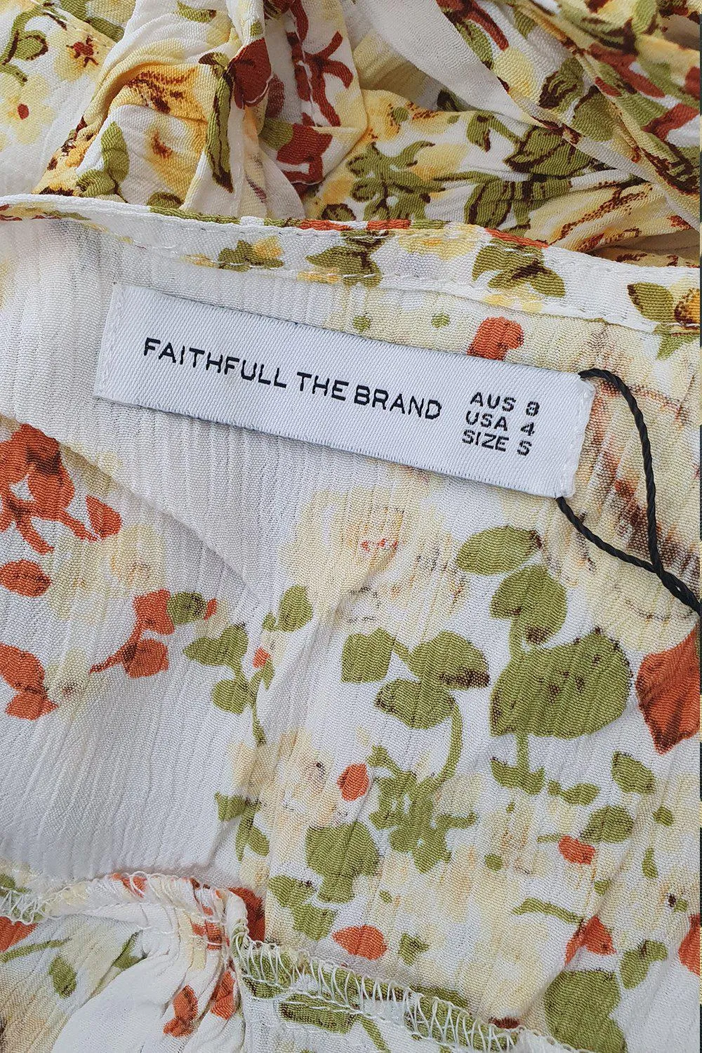 FAITHFULL THE BRAND Off White Goldie Floral Rafa Midi Dress (AU 8 | US 4 | UK 8)