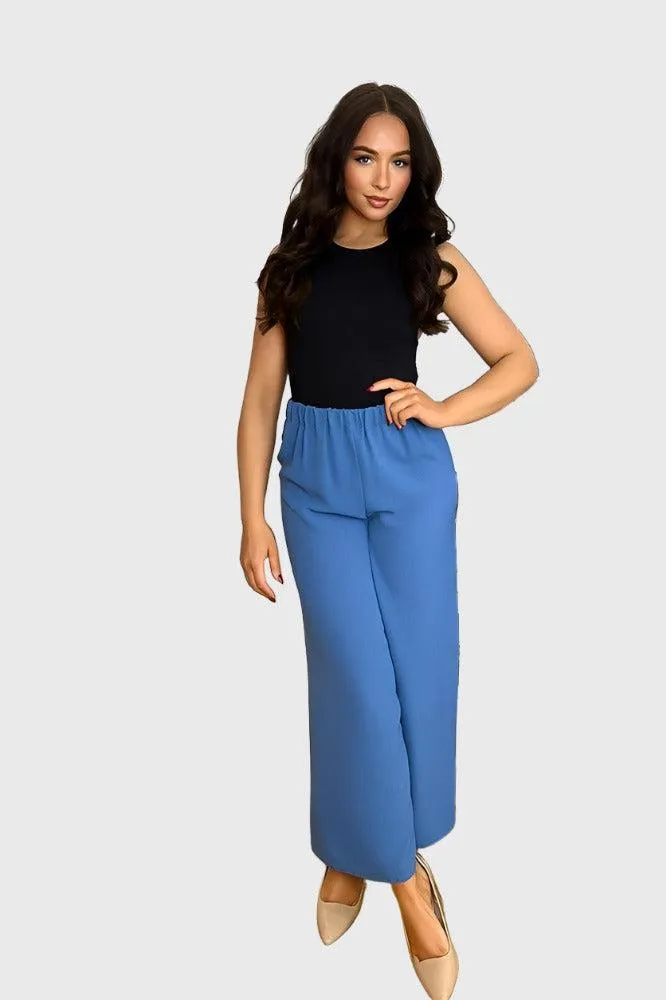 Flood Length Wide Legs Crepe Trousers