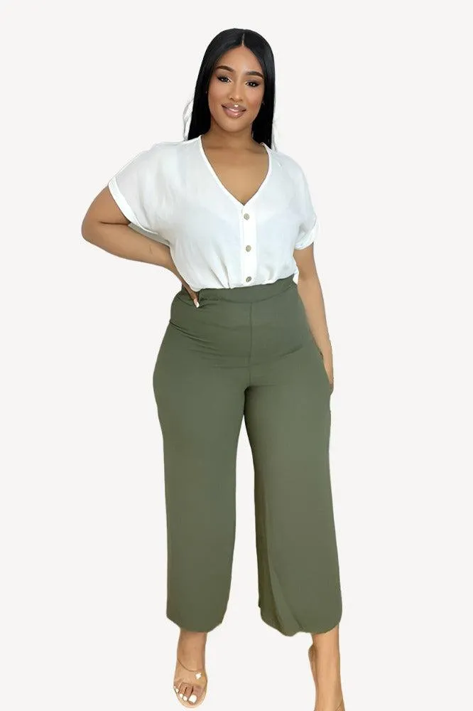 Flood Length Wide Legs Crepe Trousers