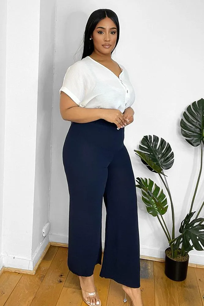 Flood Length Wide Legs Crepe Trousers