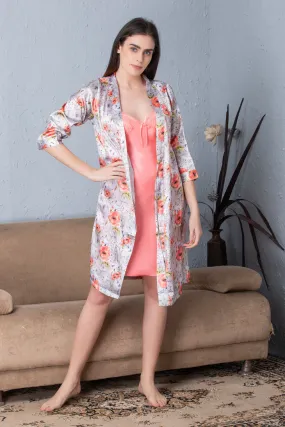 Floral Satin Short Nightgown set