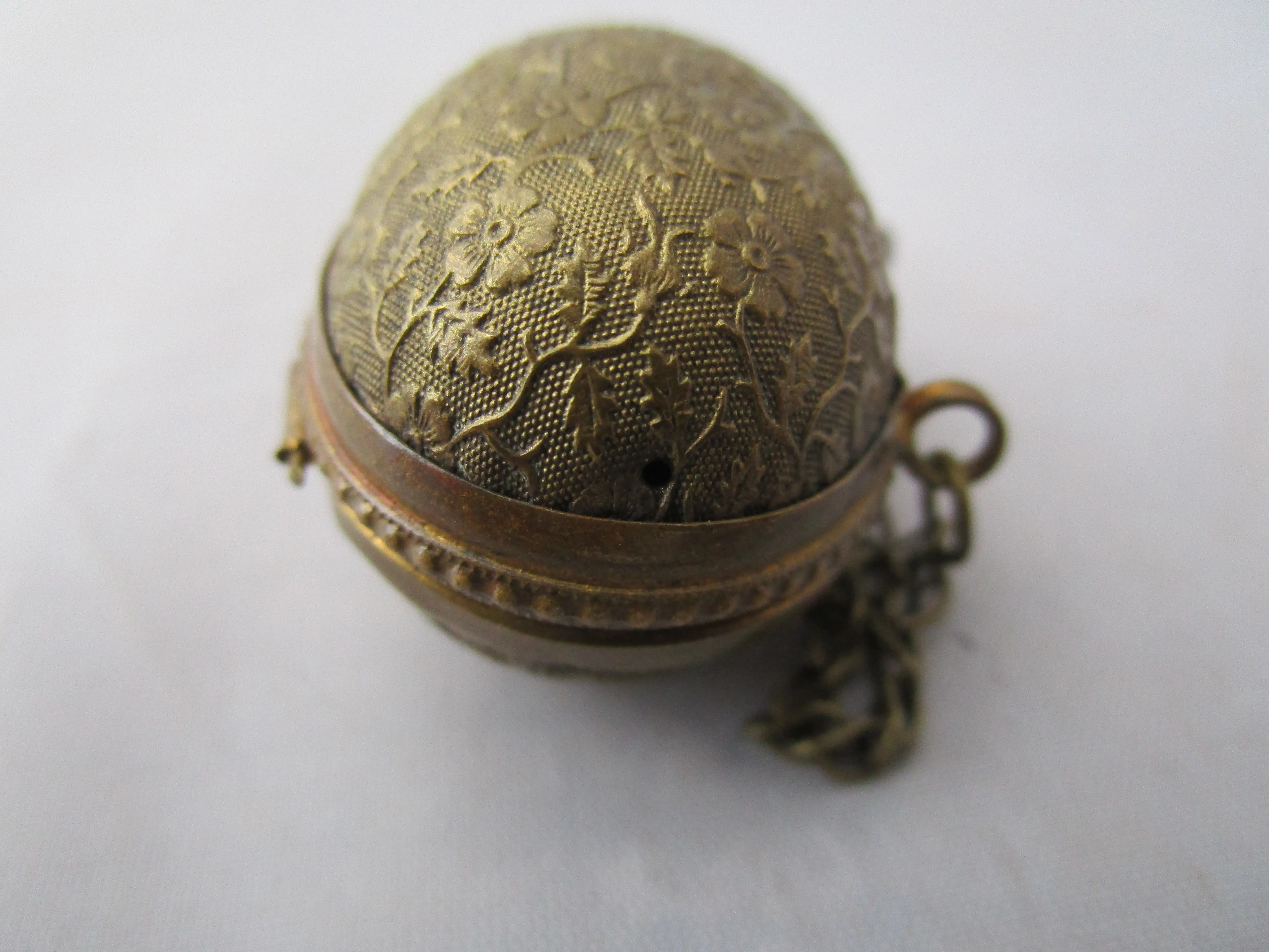 Gilt Metal Chatelaine Egg Thimble Case Antique Victorian c1880