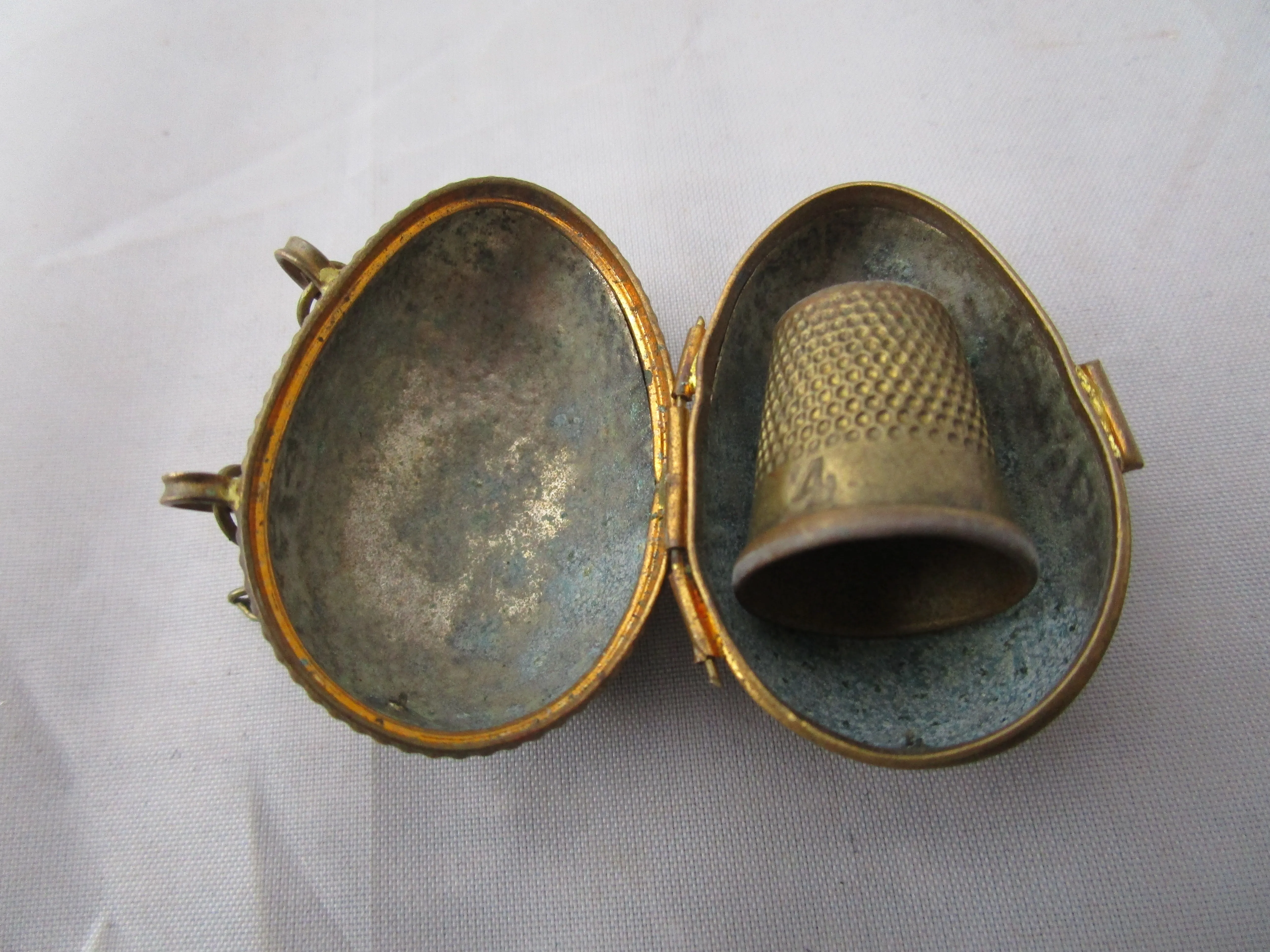 Gilt Metal Chatelaine Egg Thimble Case Antique Victorian c1880