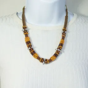 Hausu, Gold Beaded Bead Herringbone Stitch Seed Bead Necklace