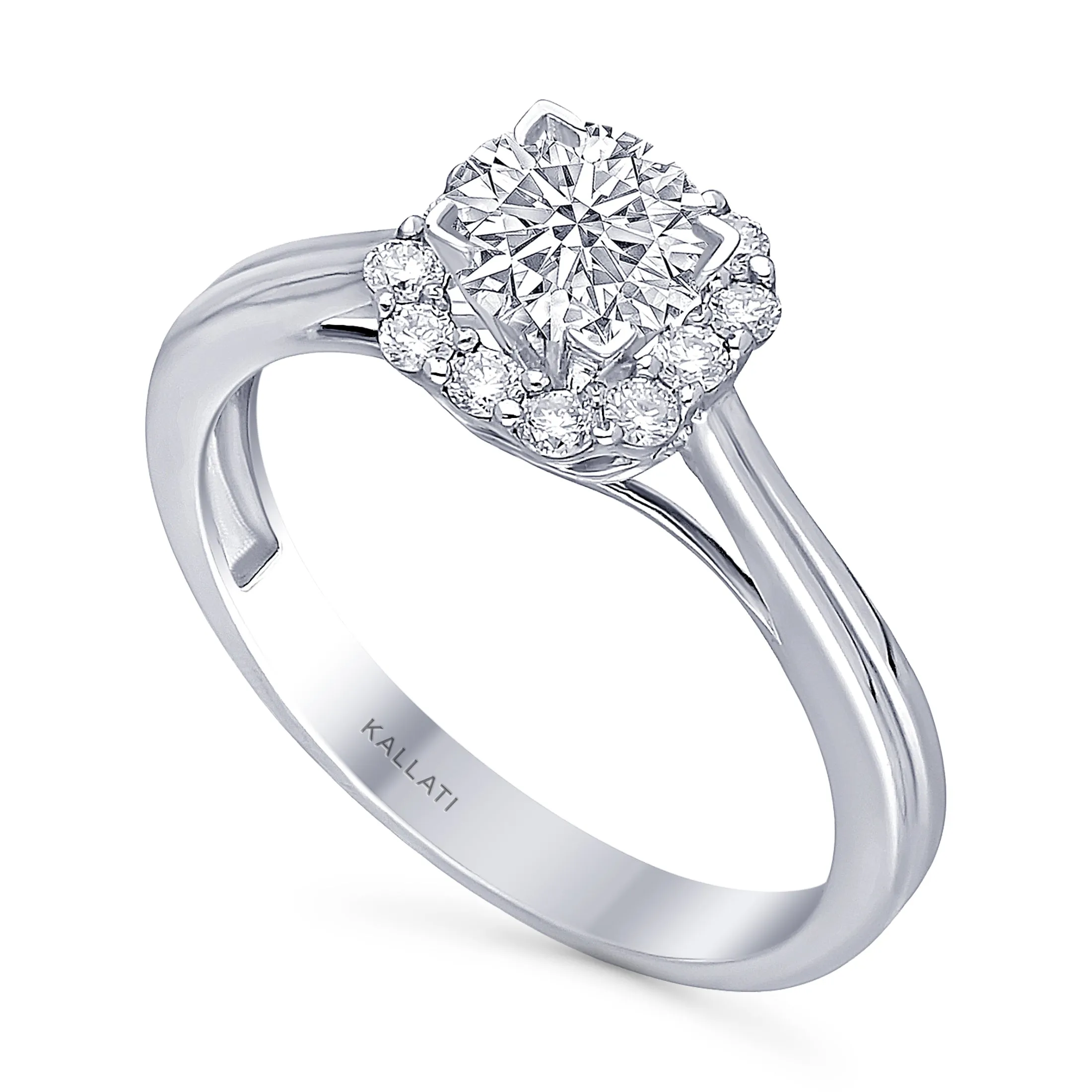 Kallati Eternal Round Halo Diamond Engagement Ring in 14K White Gold