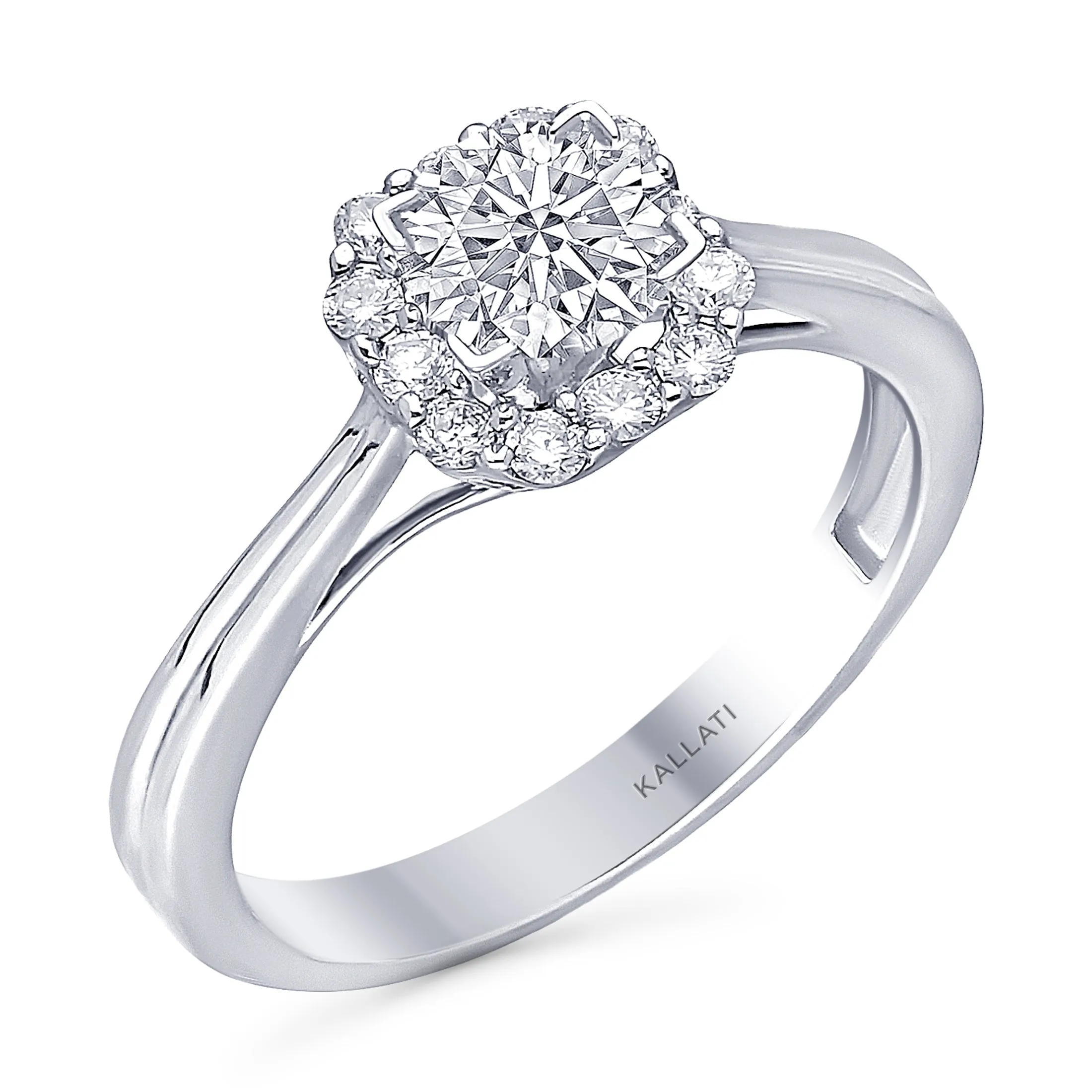 Kallati Eternal Round Halo Diamond Engagement Ring in 14K White Gold