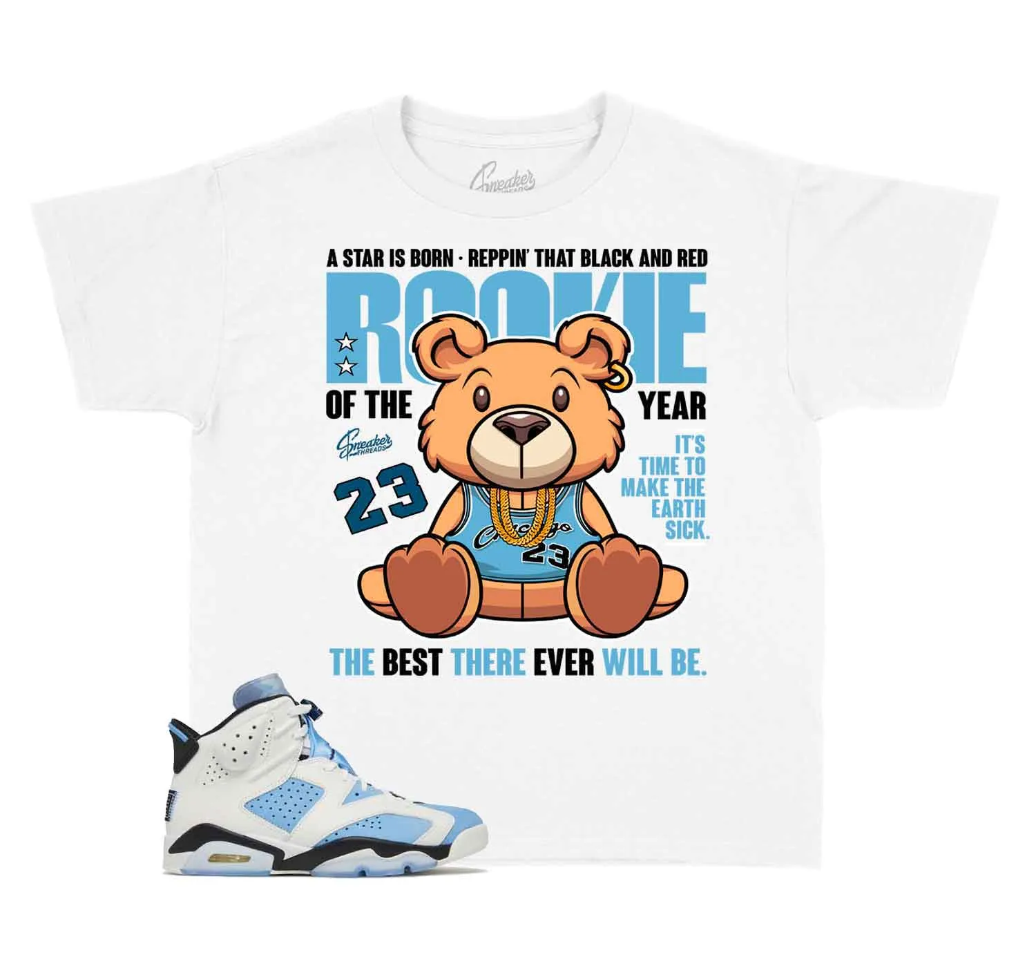 Kids University Blue 6 Shirt - Rookie Bear - White