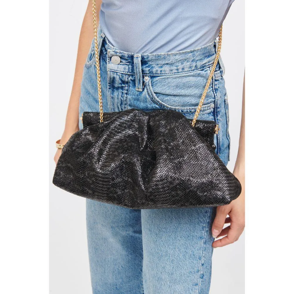 Kira Clutch in Snakeskin Black