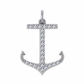 Large 14K White Gold Diamond Anchor Pendant