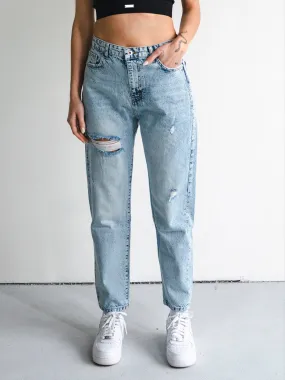 Light Blue Ripped Baggy Women Jeans