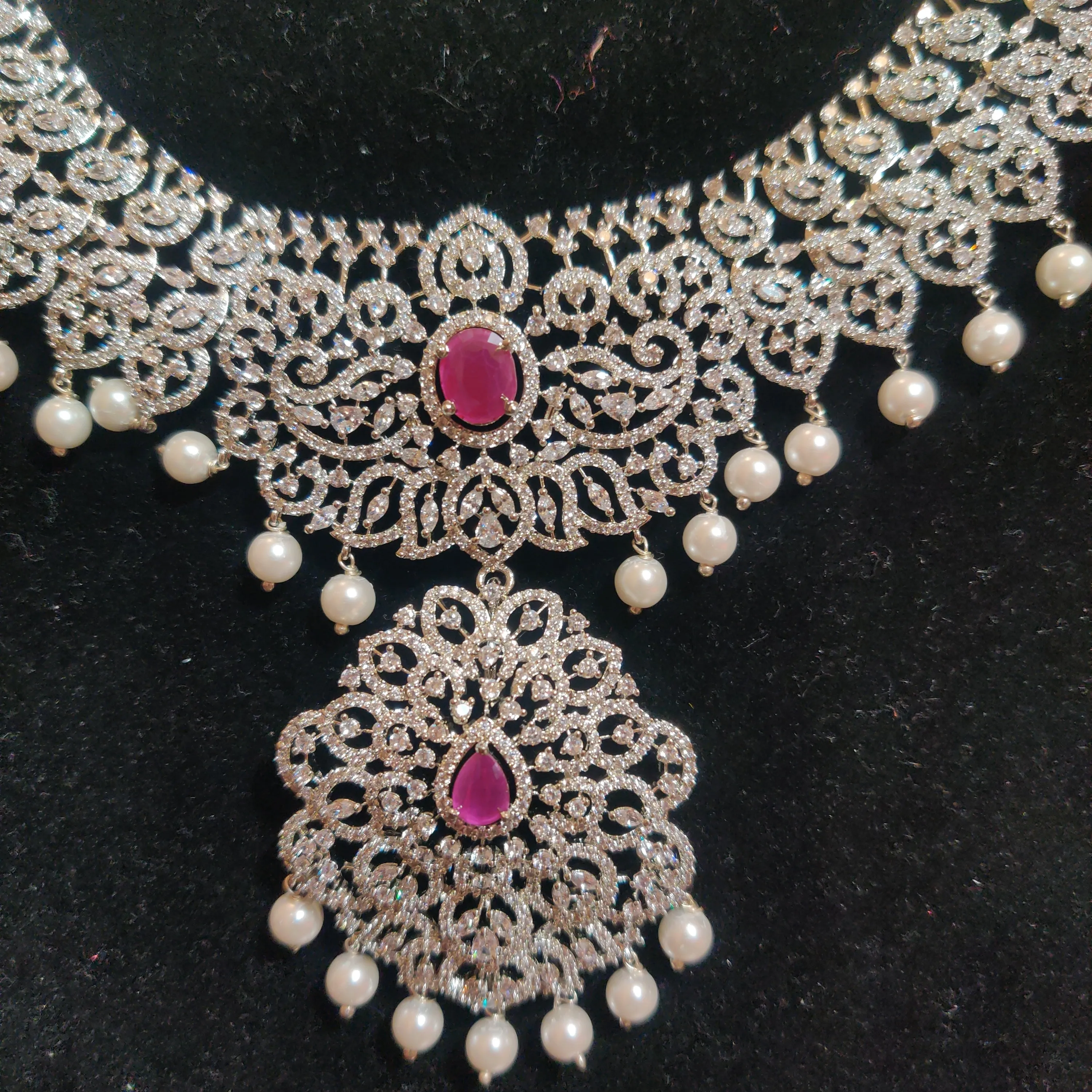 Lovely AD Necklace Set With Detachable Pendant For Women