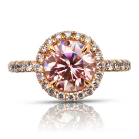 LUNE 2 CARAT FANCY INTENSE ORANGY PINK COLOR VVS1 CLARITY HALO DIAMOND ENGAGEMENT RING 18K ROSE GOLD GIA CERTIFIED 2 CT FIOP VVS1 BY MIKE NEKTA