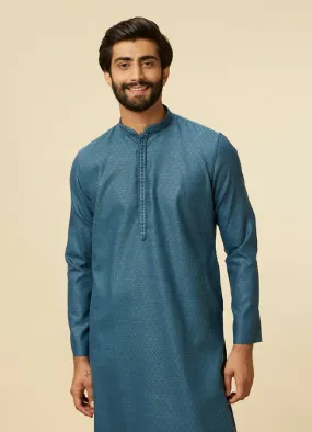 Manyawar Teal Blue Diamond Patterned Kurta Set