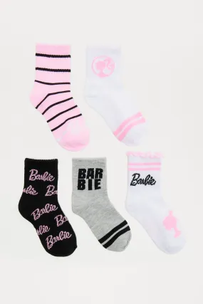 Mini Barbie 5 Pack Ribbed Crew Socks - Pink/combo