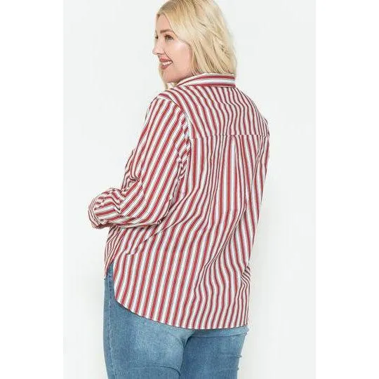 Multi Stripe Side Slit Cotton Shirt